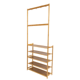 Large Wooden 5 Tiers Hat Coat Stand Clothes Shoe Rack Hanger Hooks Shelf Storage - Close-Up Angle