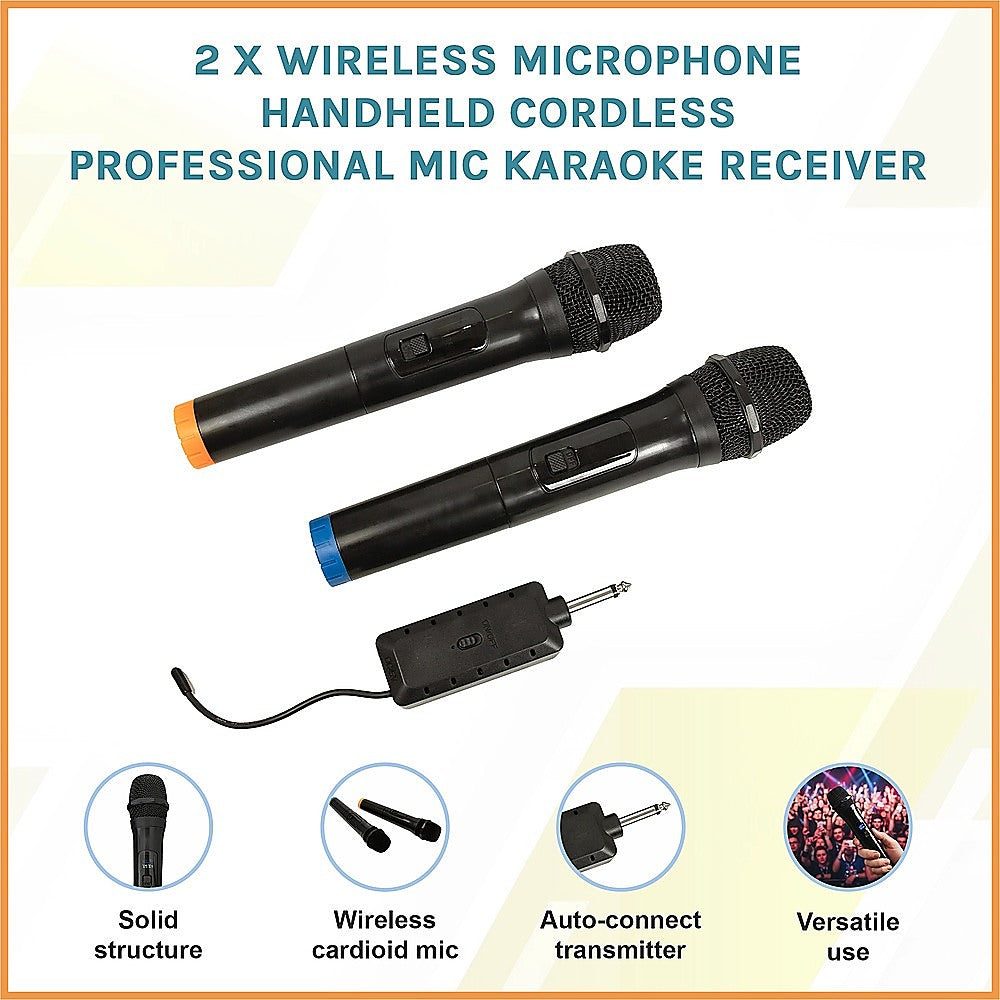 2 x Wireless Microphone Handheld Cordless Professional Mic Karaoke Receiver