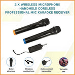 2 x Wireless Microphone Handheld Cordless Professional Mic Karaoke Receiver