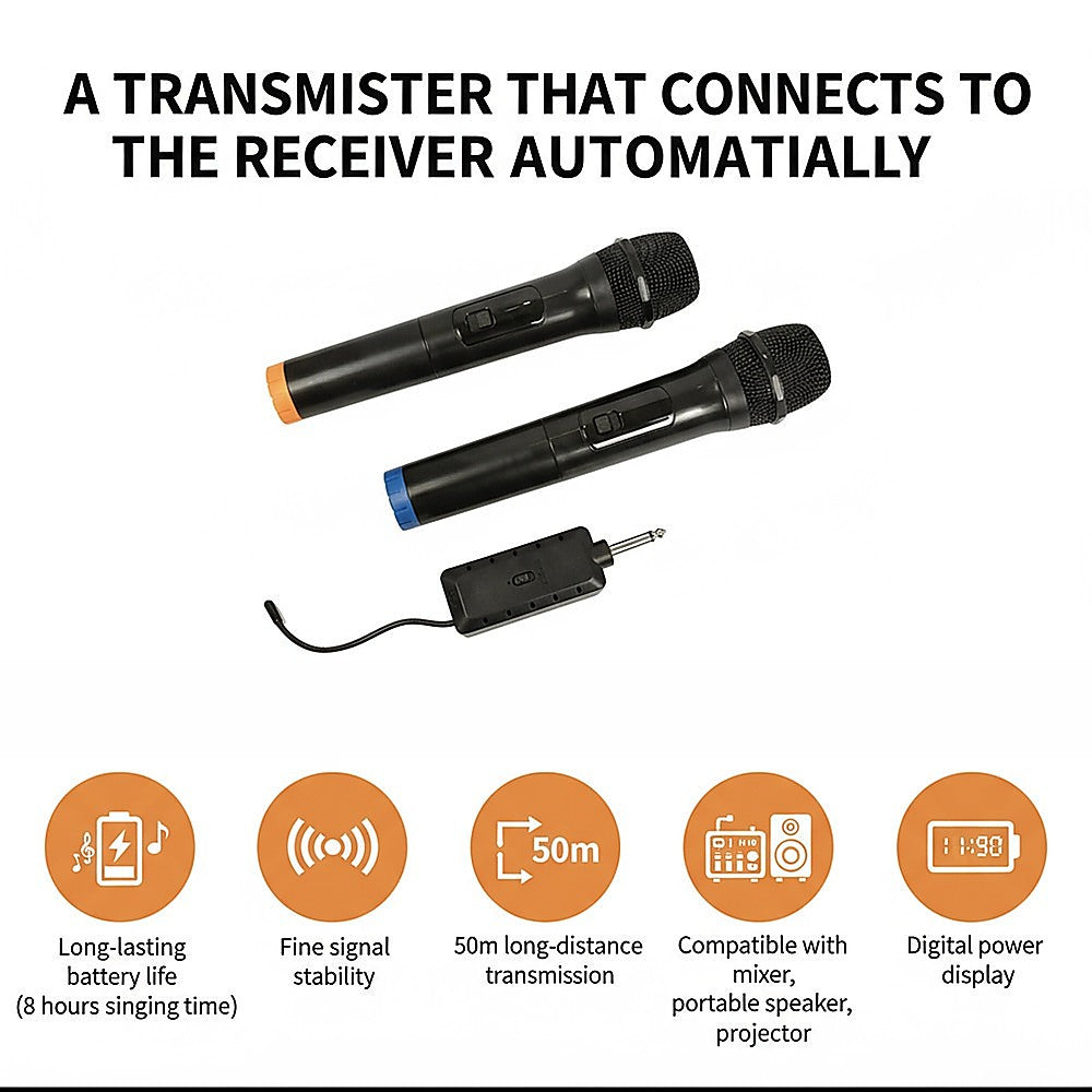 2 x Wireless Microphone Handheld Cordless Professional Mic Karaoke Receiver