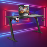 LED Gaming Desk Computer Table with Cup Holder Headphone Hook Cable Hole - Front View