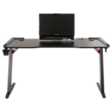 LED Gaming Desk Computer Table with Cup Holder Headphone Hook Cable Hole - Rear View