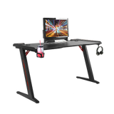 LED Gaming Desk Computer Table with Cup Holder Headphone Hook Cable Hole - Top-Down View