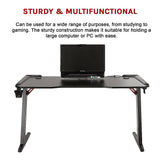 LED Gaming Desk Computer Table with Cup Holder Headphone Hook Cable Hole - 45-Degree Angle