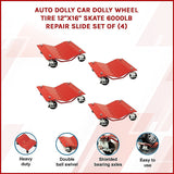 Auto Dolly Car Dolly Wheel Tire 12x16 Skate 6000lb Repair Slide Set of (4) - Side View