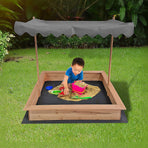 Kids Wooden Toy Sandpit with Adjustable Canopy, Adjustable