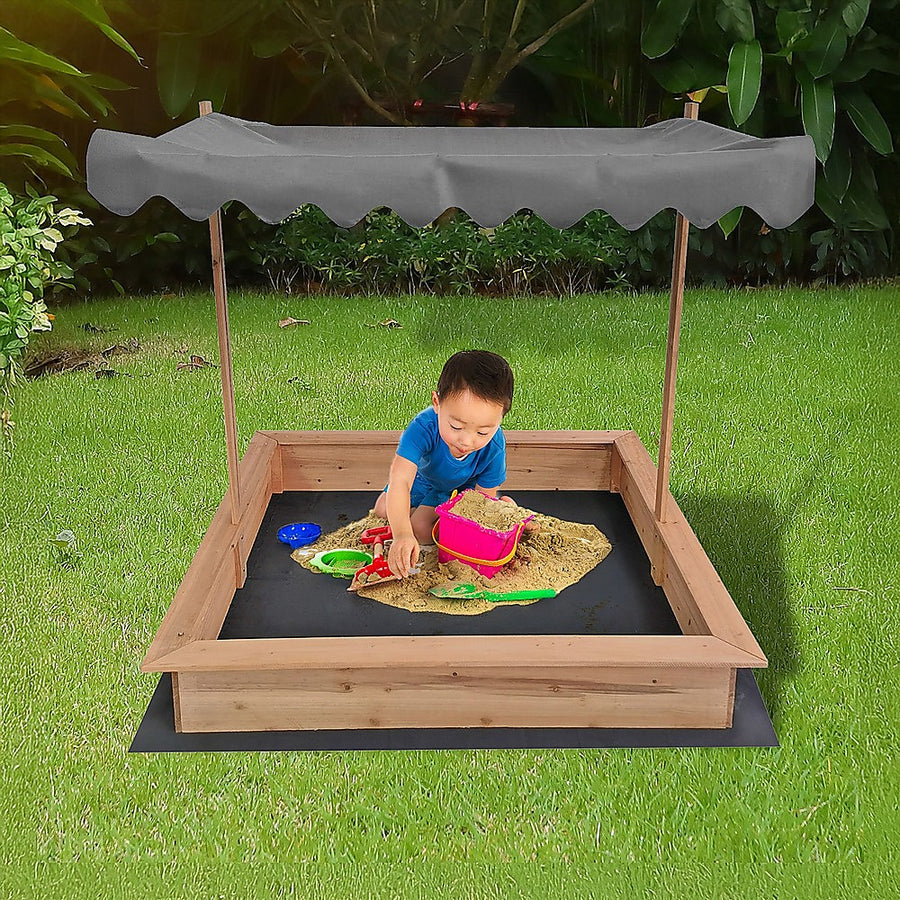 Kids Wooden Toy Sandpit with Adjustable Canopy, Adjustable
