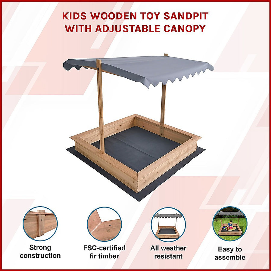 Kids Wooden Toy Sandpit with Adjustable Canopy, image 3