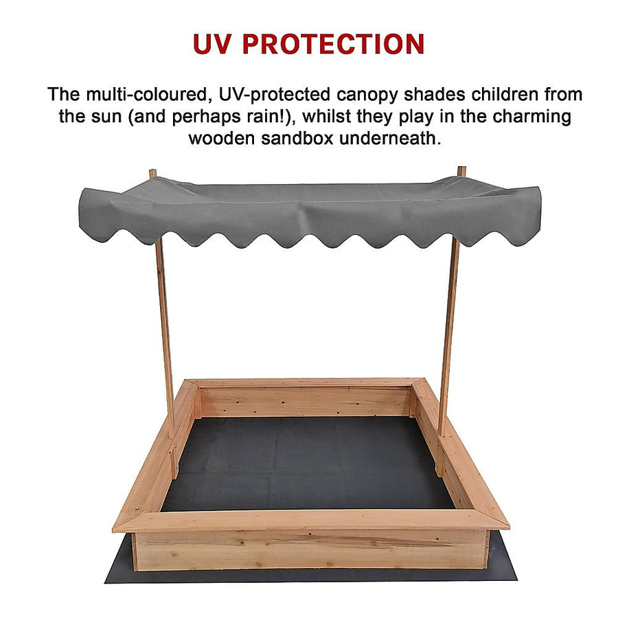 Kids Wooden Toy Sandpit with Adjustable Canopy, image 12
