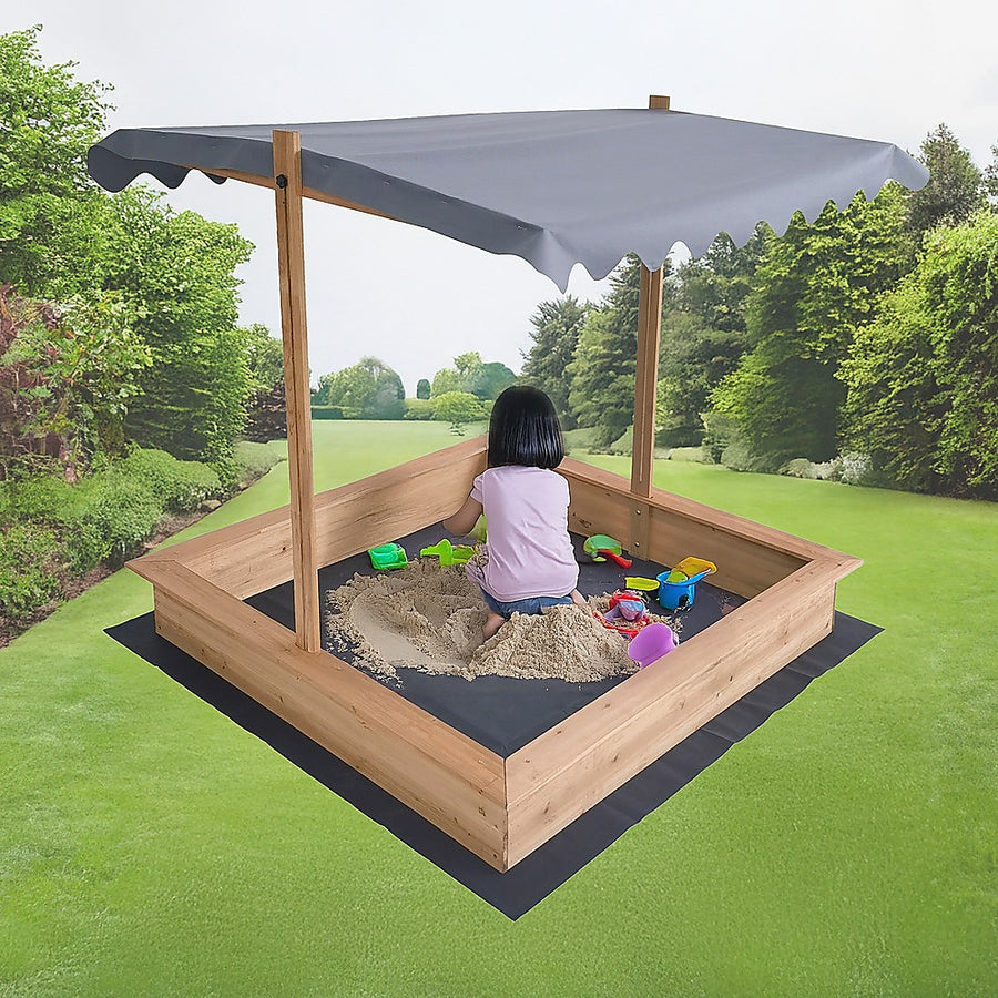 Kids Wooden Toy Sandpit with Adjustable Canopy, image 6
