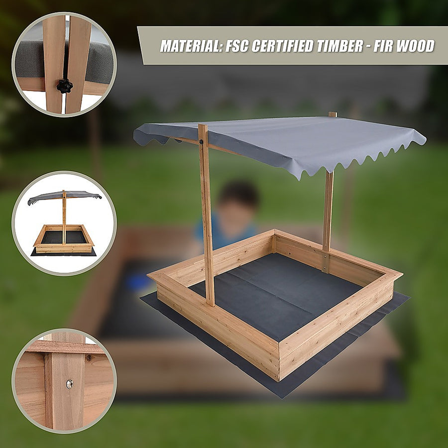 Kids Wooden Toy Sandpit with Adjustable Canopy, image 9
