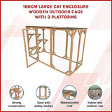 180cm Large Cat Enclosure Wooden Outdoor Cage with 3 Platforms - Side View