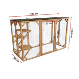 180cm Large Cat Enclosure Wooden Outdoor Cage with 3 Platforms - Low Angle