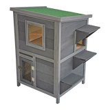 Cat House Weatherproof 2-Story Indoor Outdoor Wooden Shelter Bitumen Roof