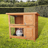 Large Rabbit Hutch with BASE Chicken Coop 2 Storey Guinea Pig Pet Cage House - Front View
