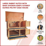 Large Rabbit Hutch with BASE Chicken Coop 2 Storey Guinea Pig Pet Cage House - Side View