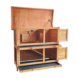 Large Rabbit Hutch with BASE Chicken Coop 2 Storey Guinea Pig Pet Cage House - Rear View