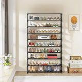 10 Tier Black Shoe Rack Metal Shoe Storage Organizer Rack 50-Pair Large Capacity - Front View