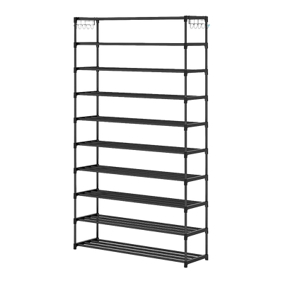10-Tier Metal Shoe Rack Black – Large 50-Pair Shoe Storage Organiser Shelf
