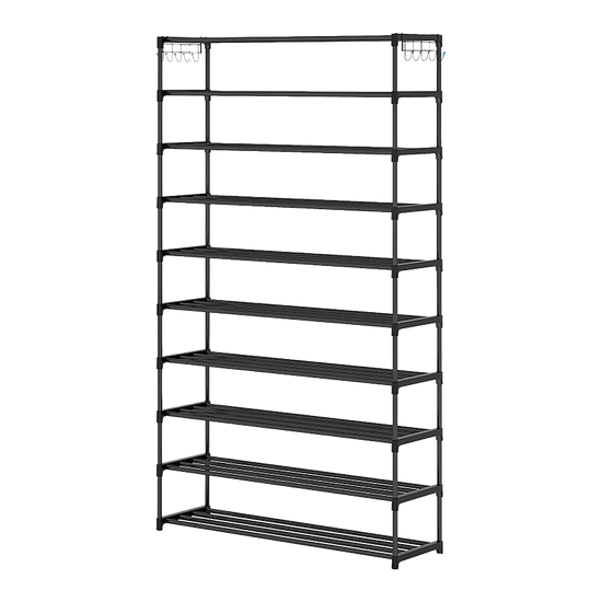 10-Tier Metal Shoe Rack Black – Large 50-Pair Shoe Storage Organiser Shelf