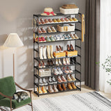 10 Tier Black Shoe Rack Metal Shoe Storage Organizer Rack 50-Pair Large Capacity - Rear View