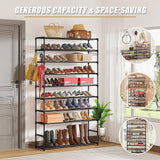 10 Tier Black Shoe Rack Metal Shoe Storage Organizer Rack 50-Pair Large Capacity - Low Angle