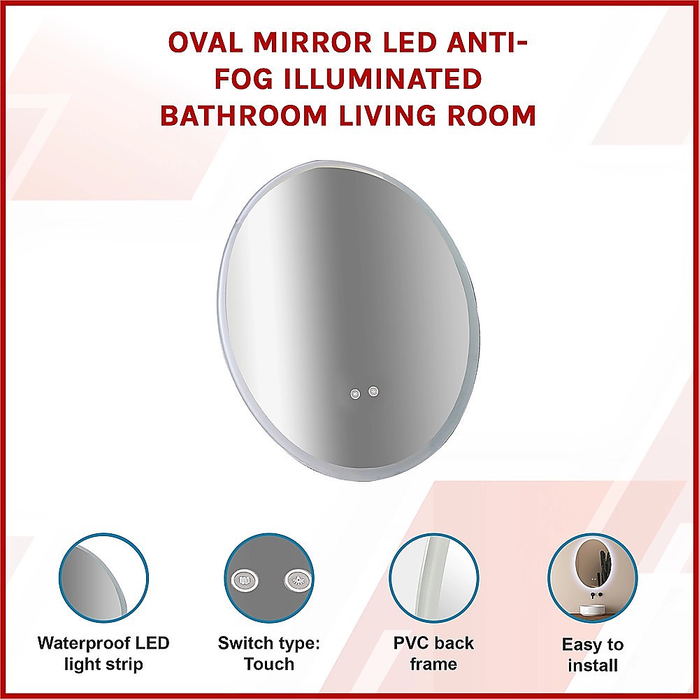 Oval Mirror LED Anti-Fog Illuminated Bathroom Living Room
