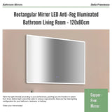 Rectangular Mirror LED Anti-Fog Illuminated Bathroom Living Room - 120x80cm - Extra Image