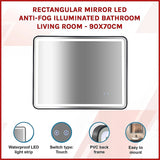 Rectangular Mirror LED Anti-Fog Illuminated Bathroom Living Room - 90x70cm - Side View