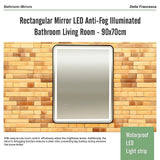 Rectangular Mirror LED Anti-Fog Illuminated Bathroom Living Room - 90x70cm - Extra Image