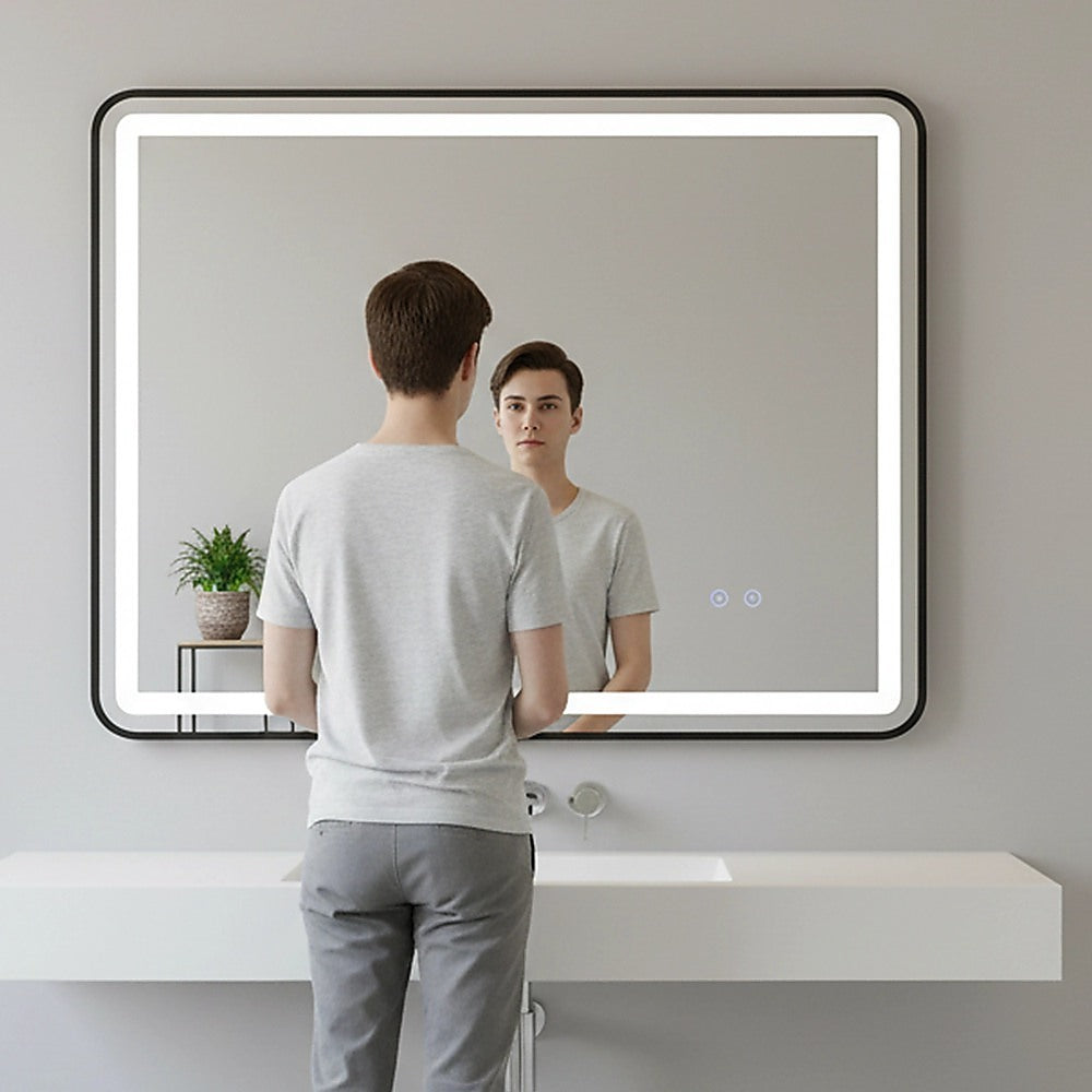 Rectangular Mirror LED Anti-Fog Illuminated Bathroom Living Room - 90x70cm