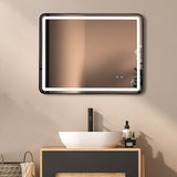 Rectangular Mirror LED Anti-Fog Illuminated Bathroom Living Room - 90x70cm - Front View