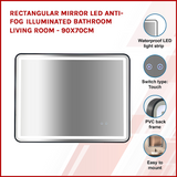 Rectangular Mirror LED Anti-Fog Illuminated Bathroom Living Room - 90x70cm - Side View