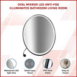Oval Mirror LED Anti-Fog Illuminated Bathroom Living Room - Side View
