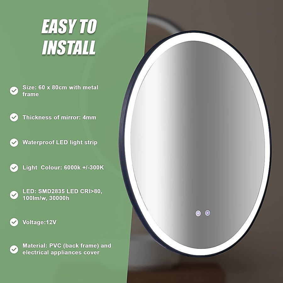 Oval Mirror LED Anti-Fog Illuminated Bathroom Living Room, image 10
