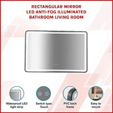 Rectangular Mirror LED Anti-Fog Illuminated Bathroom Living Room - Side View