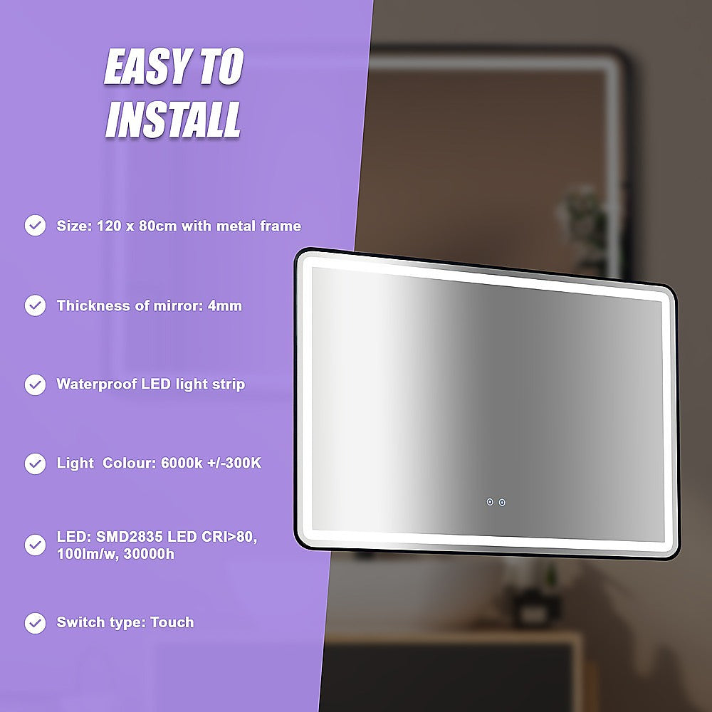 Rectangular Mirror LED Anti-Fog Illuminated Bathroom Living Room