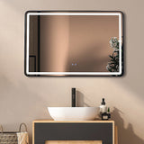 Rectangular Mirror LED Anti-Fog Illuminated Bathroom Living Room - Front View