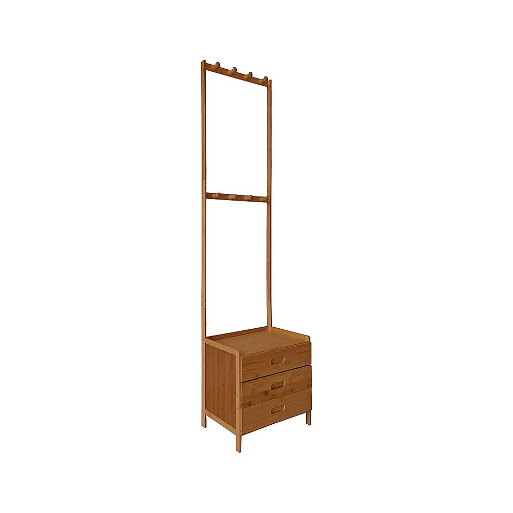 42x165cm Dark Wood Wooden Hall Stand Floor Coat Rack with Drawer Modern Minimalist