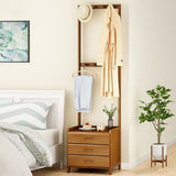 42x165cm Dark Wood Wooden Hall Stand Floor Coat Rack with Drawer Modern Minimalist