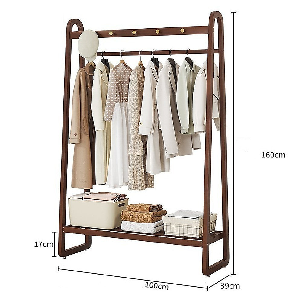 Dark Wood 160x100cm Clothes Rack Slim Stylish Space Saving