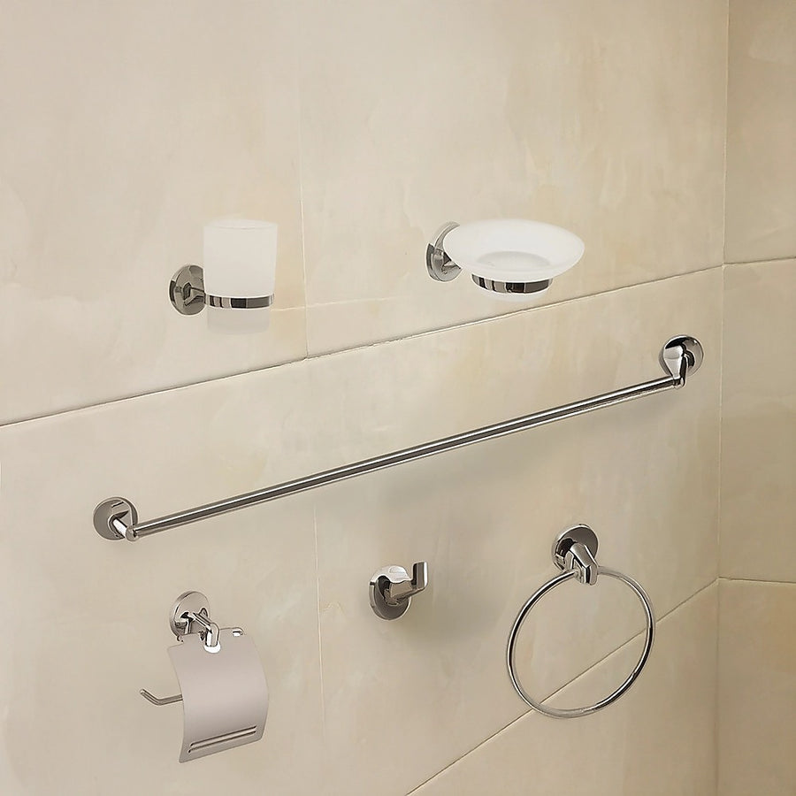 Bathroom Accessories Set 6 Piece Pack Chrome Wall Mounted Easy Fittings
