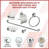 Bathroom Accessories Set 6 Piece Pack Chrome Wall Mounted Easy Fittings - Front View