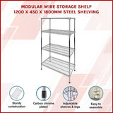 Modular Wire Storage Shelf 1200 x 450 x 1800mm Steel Shelving - Side View