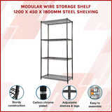 Modular Wire Storage Shelf 1200 x 450 x 1800mm Steel Shelving - Side View