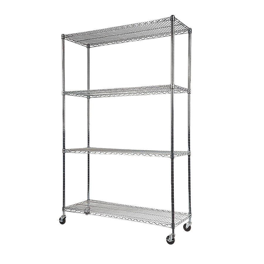 Modular Wire Storage 120x45cm Steel Shelving Chrome With Wheels For Garage Kitchen Or Retail Storage