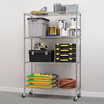 Modular Wire Storage 120x45cm Steel Shelving Chrome With Wheels For Garage Kitchen Or Retail Storage