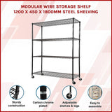 Modular Wire Storage Shelf 1200 x 450 x 1800mm Steel Shelving