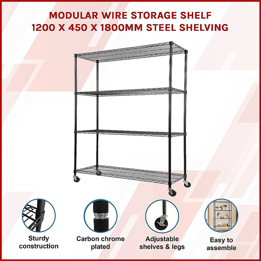 Modular Wire Storage Shelf 1200 x 450 x 1800mm Steel Shelving, image 3