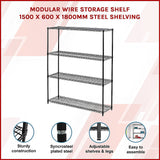 Modular Wire Storage Shelf 1500 x 600 x 1800mm Steel Shelving - Side View